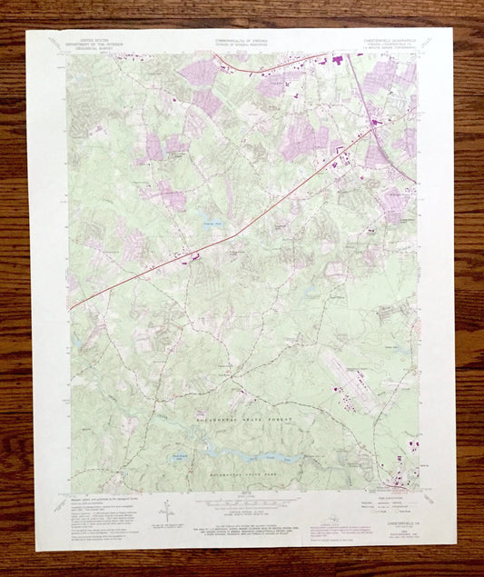 Antique Chesterfield, Virginia 1963 US Geological Survey Topographic Map – Richmond, County, Pocahontas State Forest, Park, Swift Creek VA
