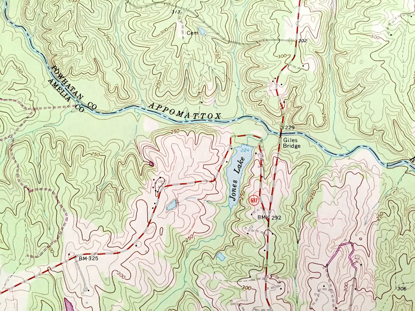 Antique Chula, Virginia 1966 US Geological Survey Topographic Map – Powhatan, Amelia County, Wildlife Management Area, Appomattox River VA
