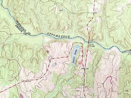 Antique Chula, Virginia 1966 US Geological Survey Topographic Map – Powhatan, Amelia County, Wildlife Management Area, Appomattox River VA