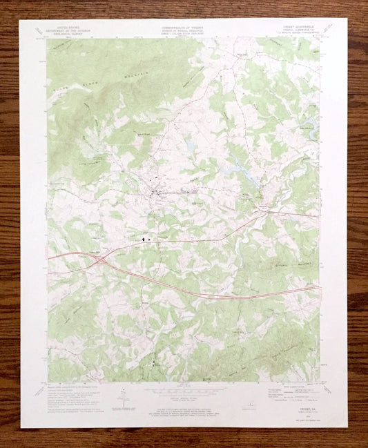 Antique Crozet, Virginia 1973 US Geological Survey Topographic Map – Albemarle County, White Hall, Midway, Yancey Mills, Brownsville, VA