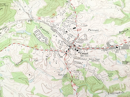Antique Crozet, Virginia 1973 US Geological Survey Topographic Map – Albemarle County, White Hall, Midway, Yancey Mills, Brownsville, VA