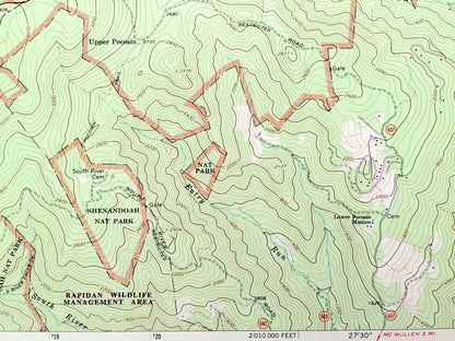 Antique Fletcher, Virginia 1965 US Geological Survey Topographic Map – Page, Greene, Madison County Shenandoah National Park Blue Ridge, VA