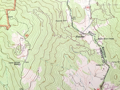 Antique Fletcher, Virginia 1965 US Geological Survey Topographic Map – Page, Greene, Madison County Shenandoah National Park Blue Ridge, VA