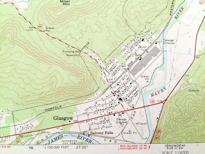 Antique Glasgow, Virginia 1965 US Geological Survey Topographic Map – Rockbridge County, George Washington National Forest, Maury River, VA