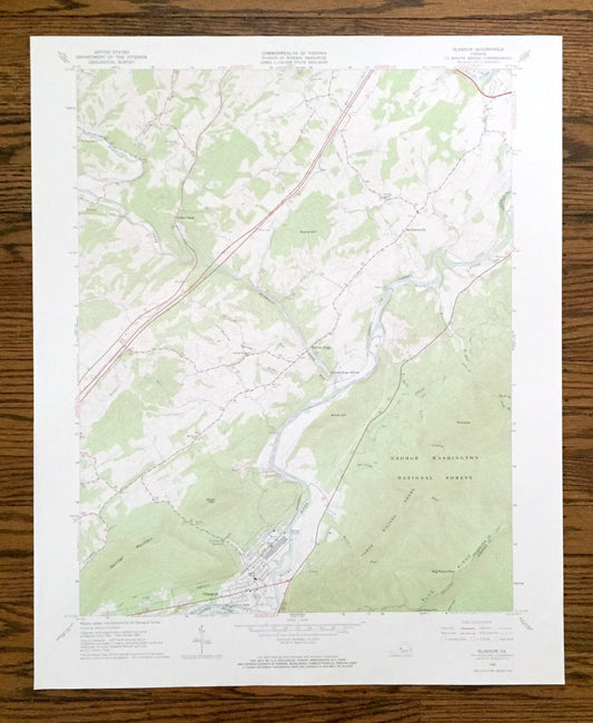 Antique Glasgow, Virginia 1965 US Geological Survey Topographic Map – Rockbridge County, George Washington National Forest, Maury River, VA