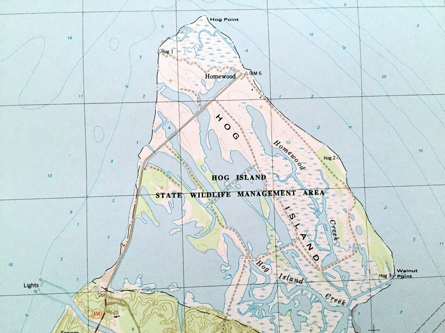 Antique Hog Island, Virginia 1984 US Geological Survey Topographic Map – Surry, James City County, James River, Jamestown, Kingsmill VA