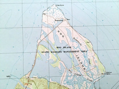 Antique Hog Island, Virginia 1984 US Geological Survey Topographic Map – Surry, James City County, James River, Jamestown, Kingsmill VA