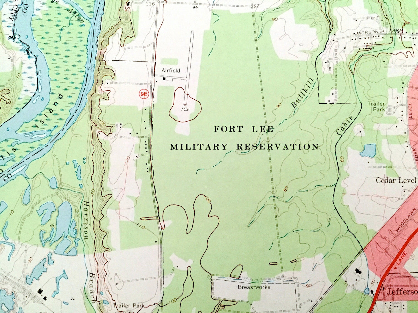 Antique Hopewell, Virginia 1969 US Geological Survey Topographic Map – Chesterfield, Charles City County, Fort Lee Army Base, James River VA