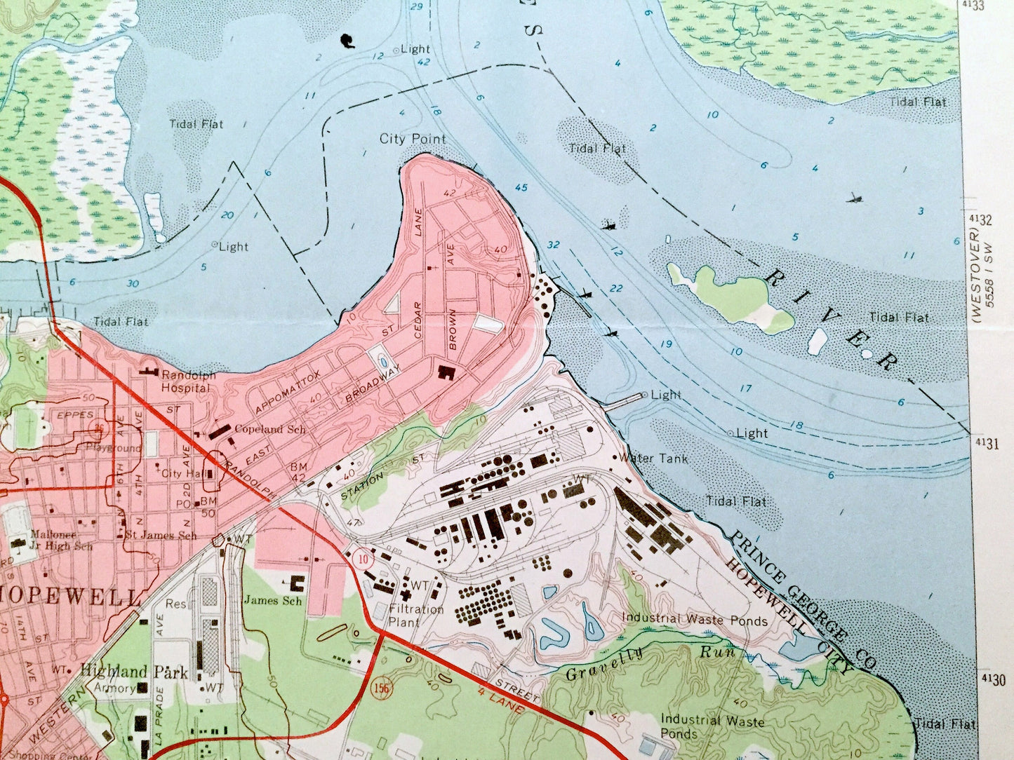 Antique Hopewell, Virginia 1969 US Geological Survey Topographic Map – Chesterfield, Charles City County, Fort Lee Army Base, James River VA
