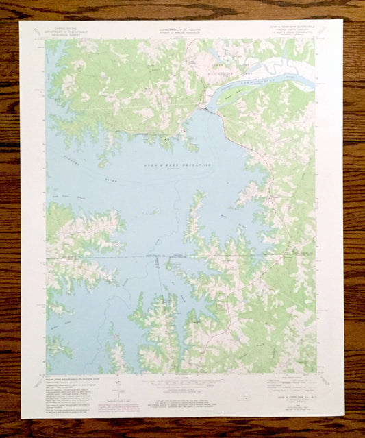 Antique John H Kerr Dam, Virginia 1968 US Geological Survey Topographic Map – Mecklenburg County, Warren, Vance, North Carolina, NC VA