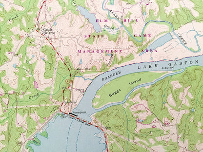 Antique John H Kerr Dam, Virginia 1968 US Geological Survey Topographic Map – Mecklenburg County, Warren, Vance, North Carolina, NC VA