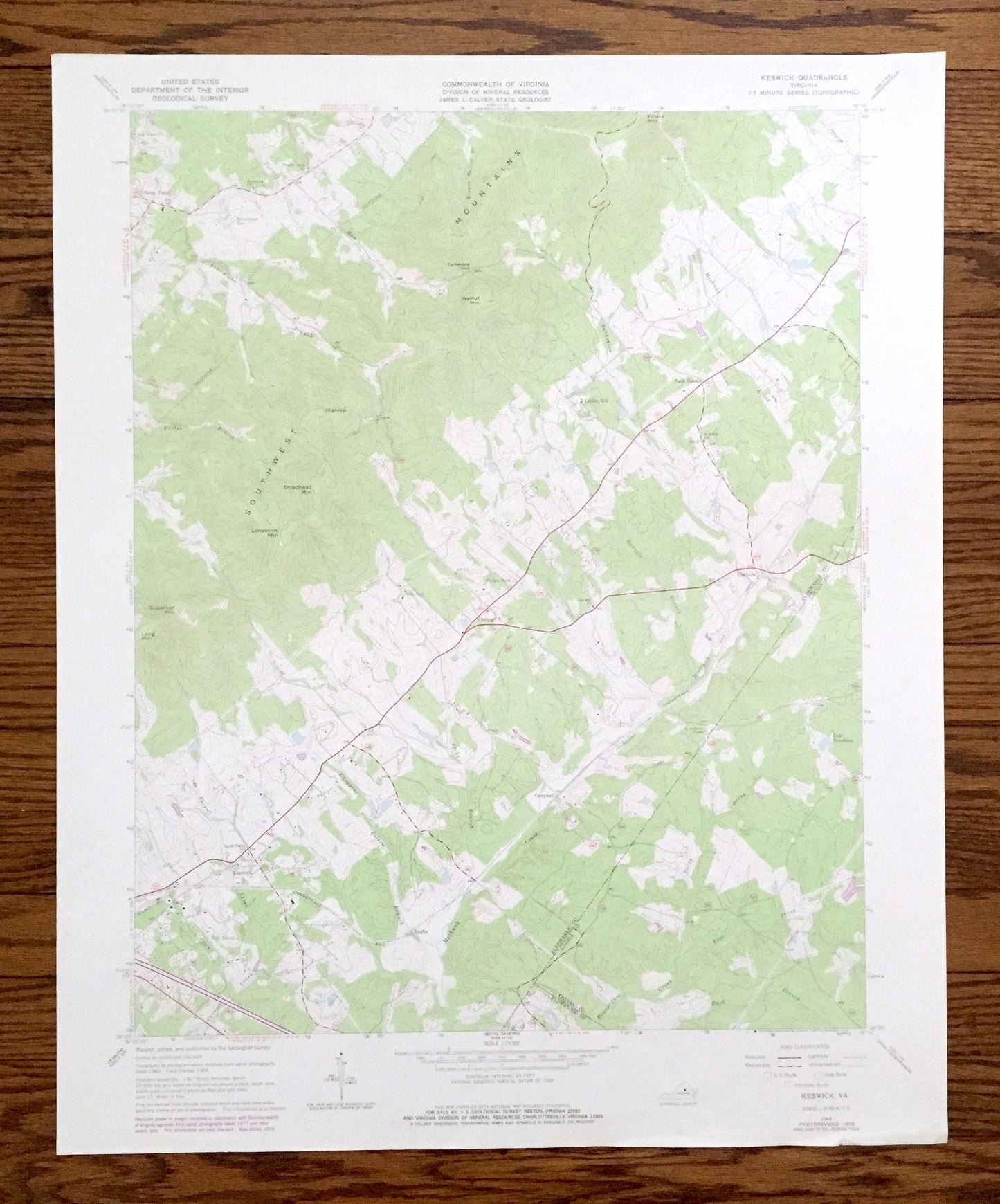Antique Keswick, Virginia 1964 US Geological Survey Topographic Map – Louisa, Albermarle County, Cismont, Cobham, Rugby, Campbell, Farm, VA