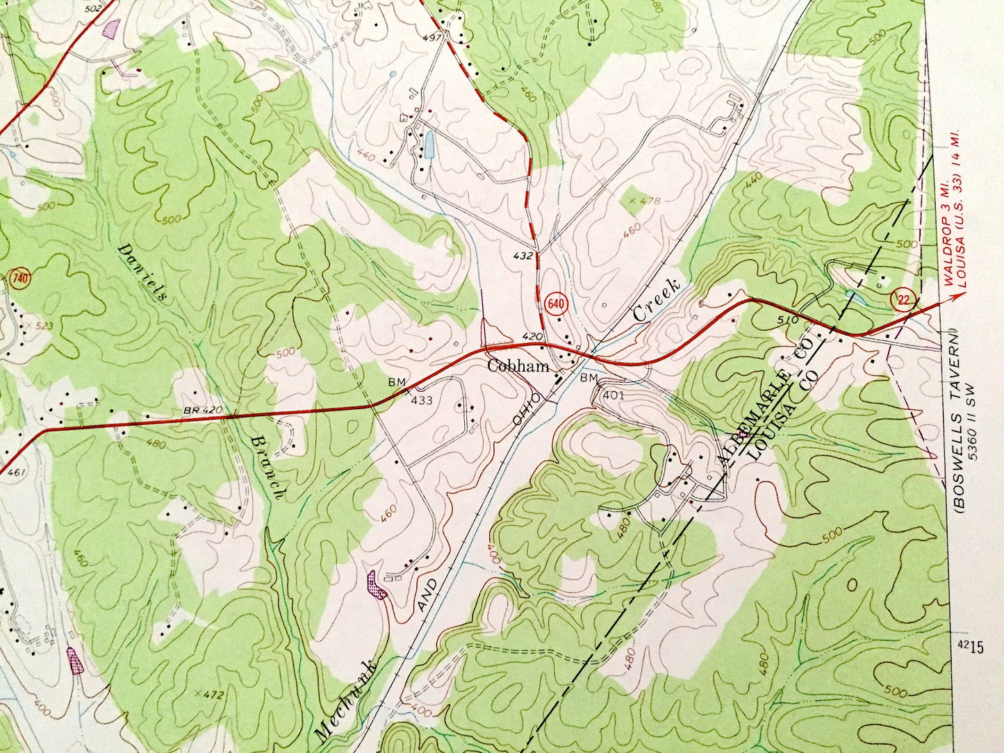 Antique Keswick, Virginia 1964 US Geological Survey Topographic Map – Louisa, Albermarle County, Cismont, Cobham, Rugby, Campbell, Farm, VA