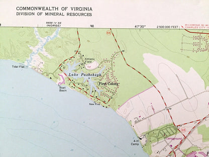 Antique Jamestown, Virginia 1965 US Geological Survey Topographic Map – Surry, James City County, River, Island, Colonial National Park VA