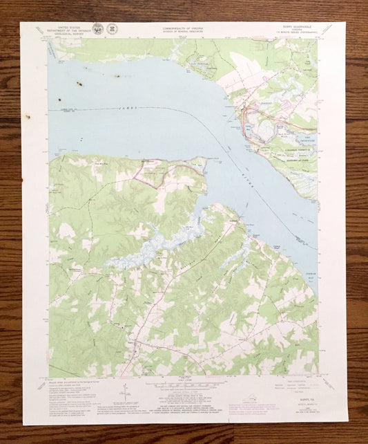 Antique Jamestown, Virginia 1965 US Geological Survey Topographic Map – Surry, James City County, River, Island, Colonial National Park VA