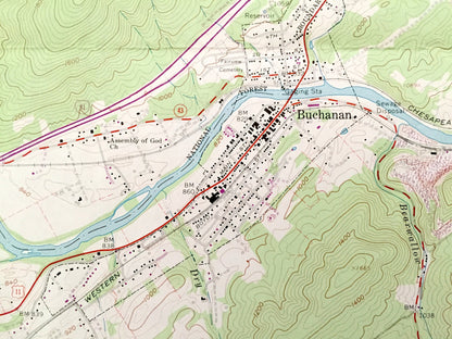 Antique Buchanan, Virginia 1961 US Geological Survey Topographic Map – Botetourt County, Jefferson National Forest, Springwood, Greyledge VA
