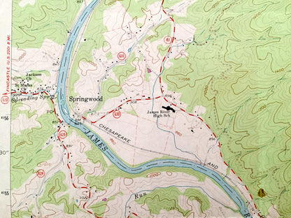 Antique Buchanan, Virginia 1961 US Geological Survey Topographic Map – Botetourt County, Jefferson National Forest, Springwood, Greyledge VA