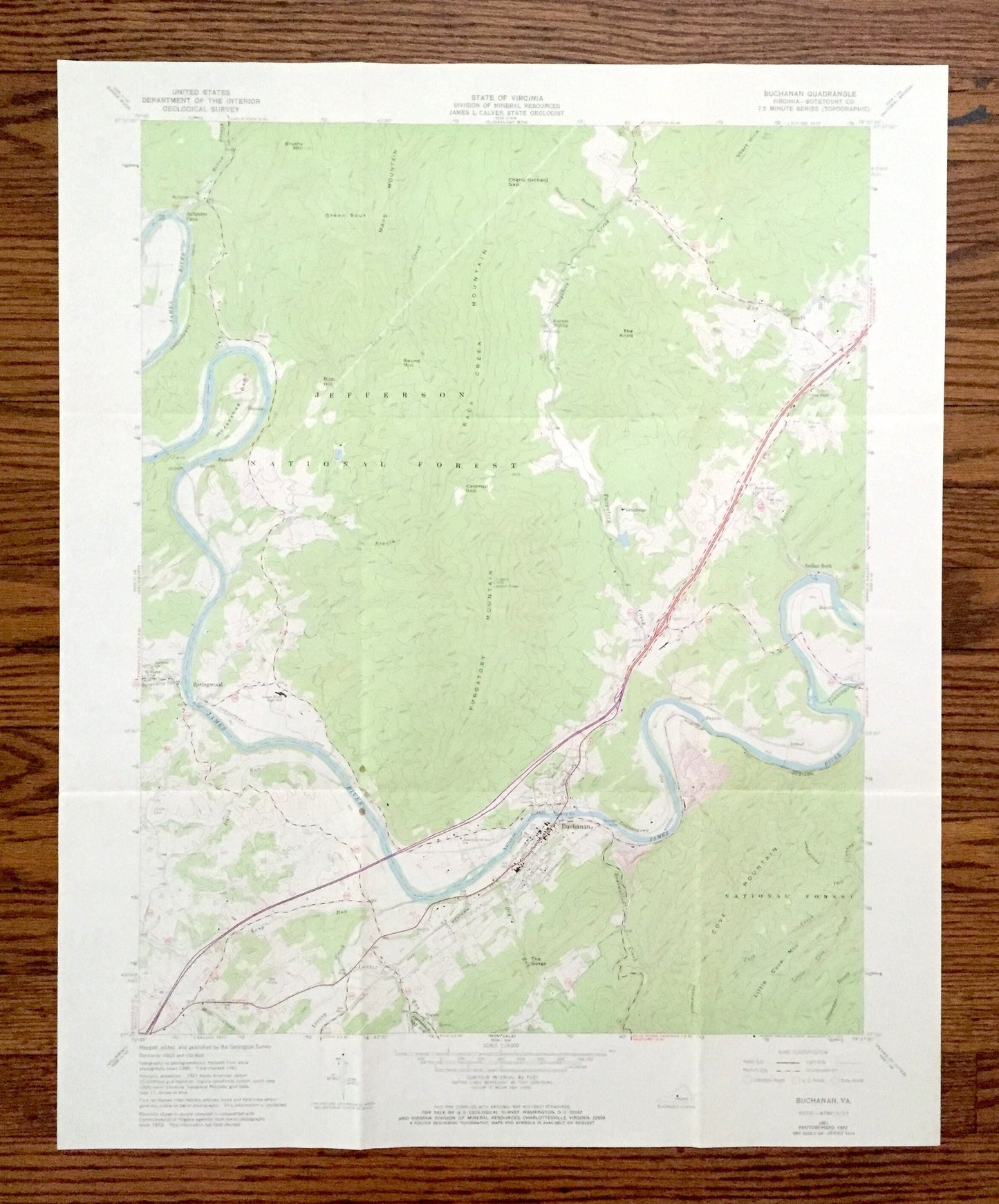 Antique Buchanan, Virginia 1961 US Geological Survey Topographic Map – Botetourt County, Jefferson National Forest, Springwood, Greyledge VA