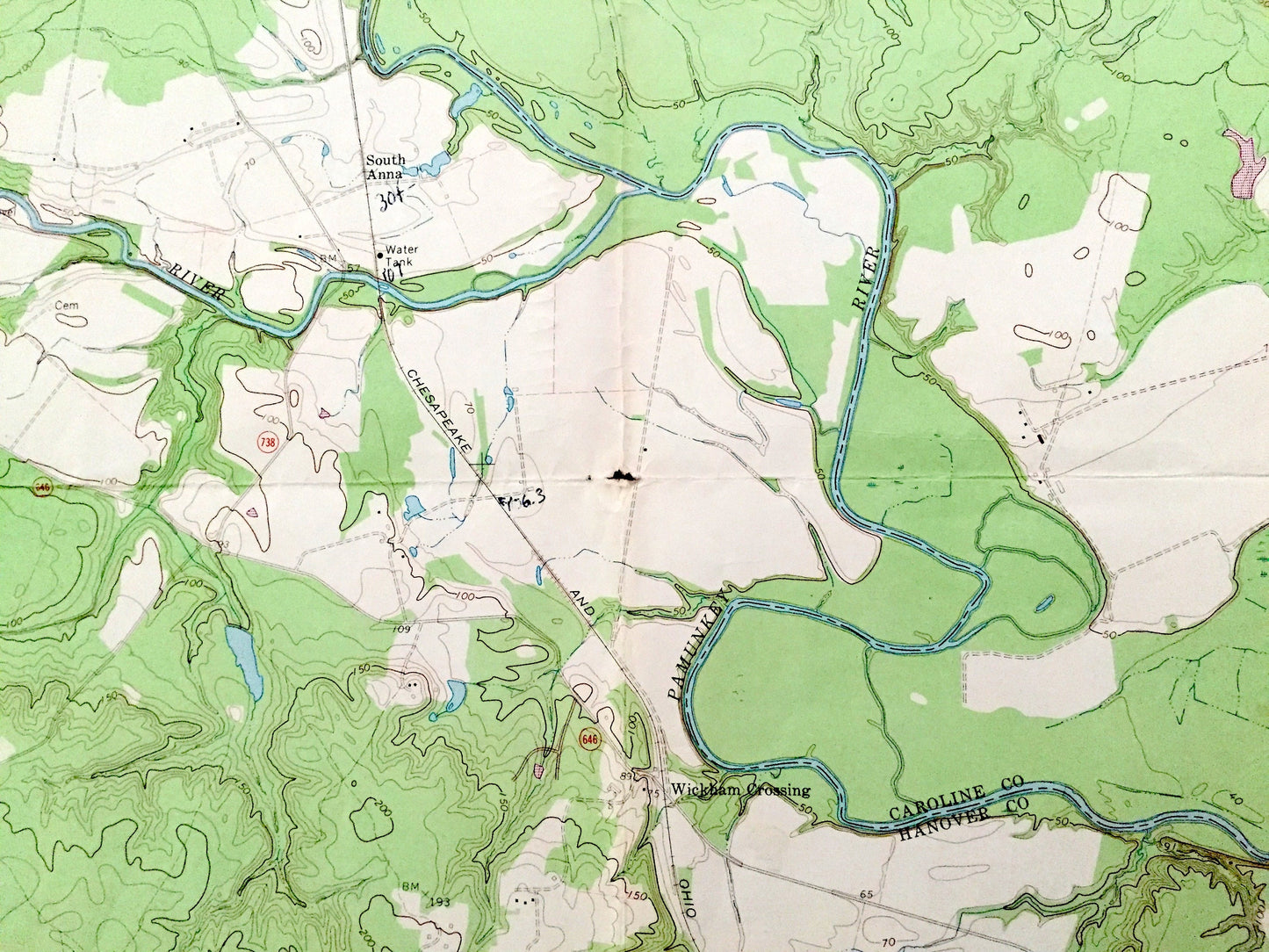 Antique Ashland, Virginia 1969 US Geological Survey Topographic Map – Caroline, Hanover County, Doswell, Garnett Crossing, Gum Tree, VA