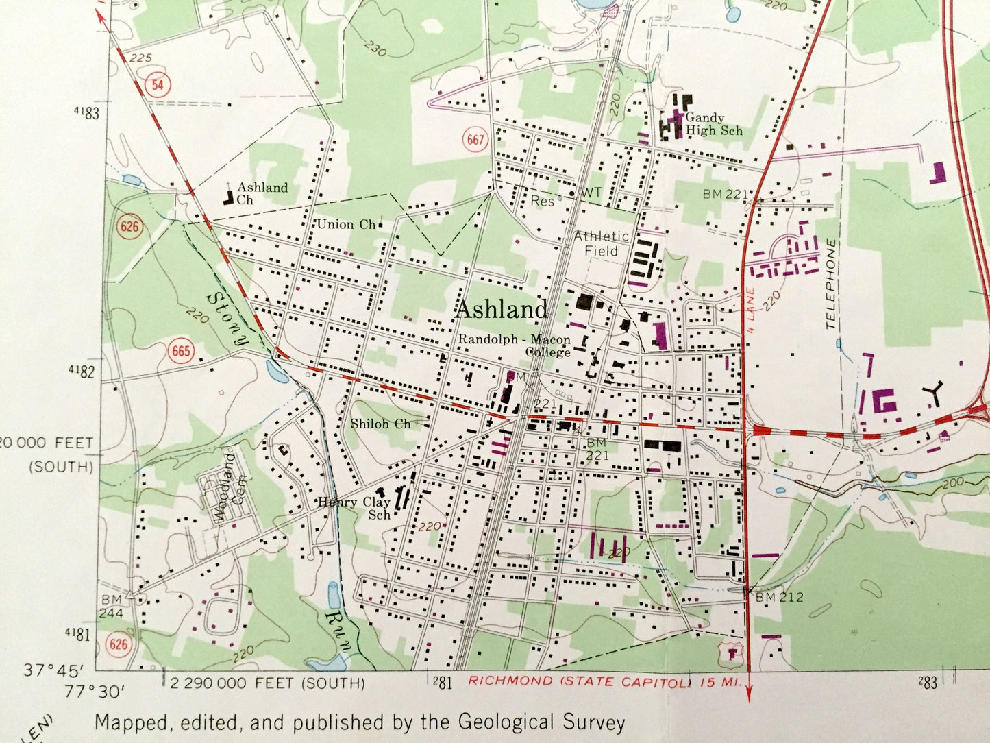 Antique Ashland, Virginia 1969 US Geological Survey Topographic Map – Caroline, Hanover County, Doswell, Garnett Crossing, Gum Tree, VA