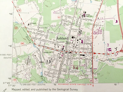 Antique Ashland, Virginia 1969 US Geological Survey Topographic Map – Caroline, Hanover County, Doswell, Garnett Crossing, Gum Tree, VA