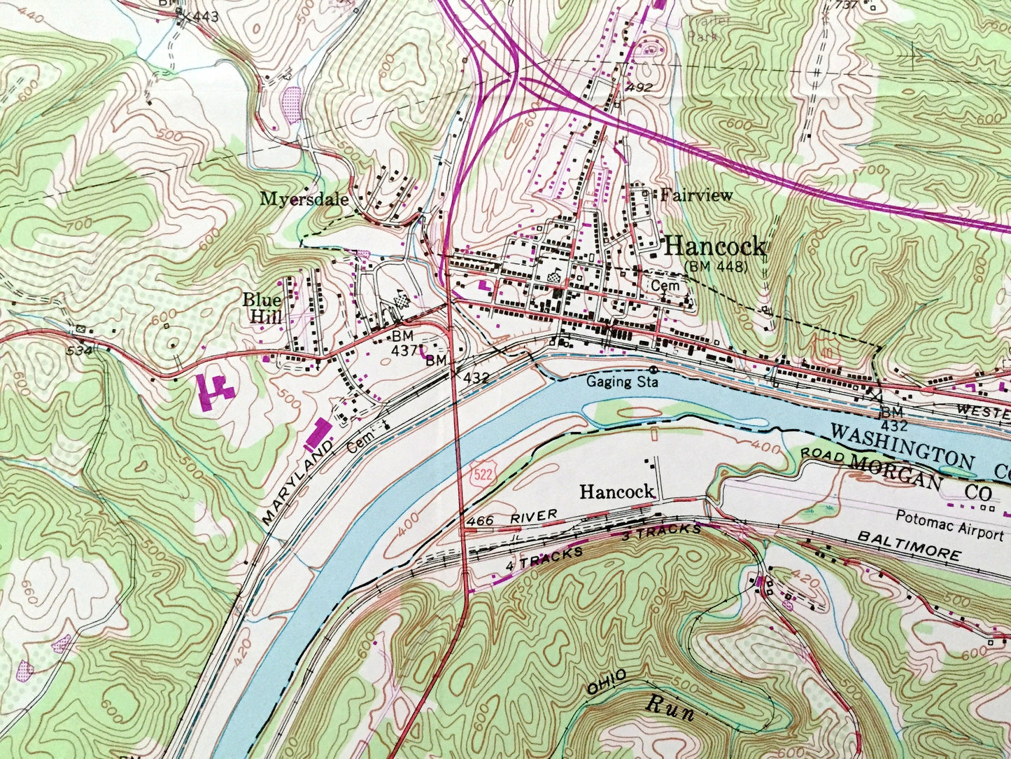 Antique Hancock, Maryland 1951 US Geological Survey Topographic Map – Washington County, Warren, Bethel, Thompson, WV