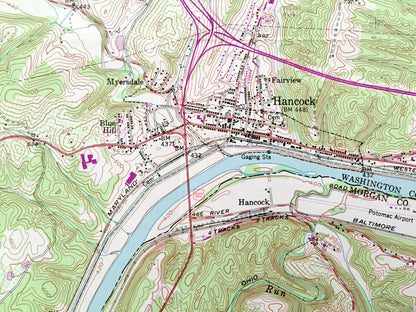 Antique Hancock, Maryland 1951 US Geological Survey Topographic Map – Washington County, Warren, Bethel, Thompson, WV