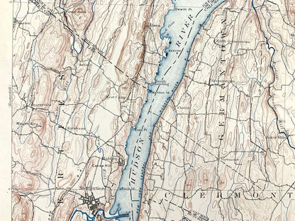 Antique Catskill, New York 1895 US Geological Survey Topographic Map – Saugerties, Hudson, Greenport, Germantown, Livingston, Clermont, NY