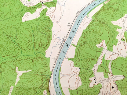 Antique Goochland, Virginia 1943 US Geological Survey Topographic Map – Powhatan County, State Park, James River, Maidens, Dogtown VA