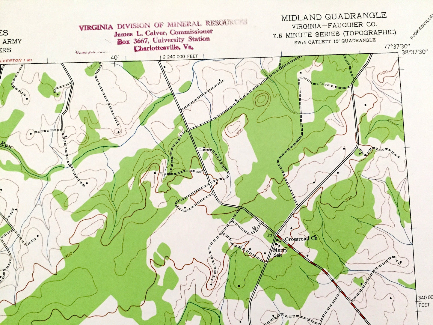 Antique Midland, Virginia 1943 US Geological Survey Topographic Map – Fauquier County, Catlett, Calverton, Bealeton, Morrisville, Elk Run VA