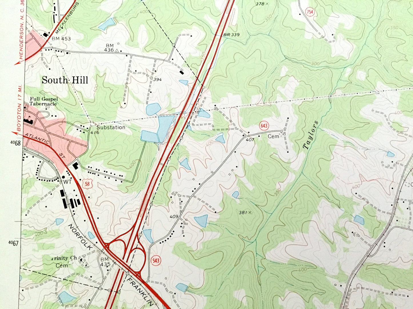 Antique La Crosse, Virginia 1968 US Geological Survey Topographic Map – Mecklenburg, Brunswick County, Brodnax, South Hill, Blackridge, VA