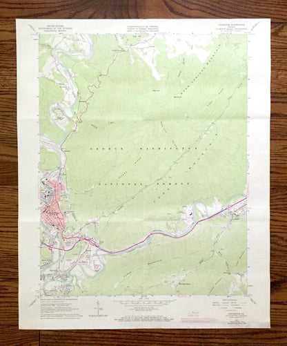 Antique Covington, Virginia 1962 US Geological Survey Topographic Map –  County, George Washington & Jefferson National Forest, Low Moor, VA