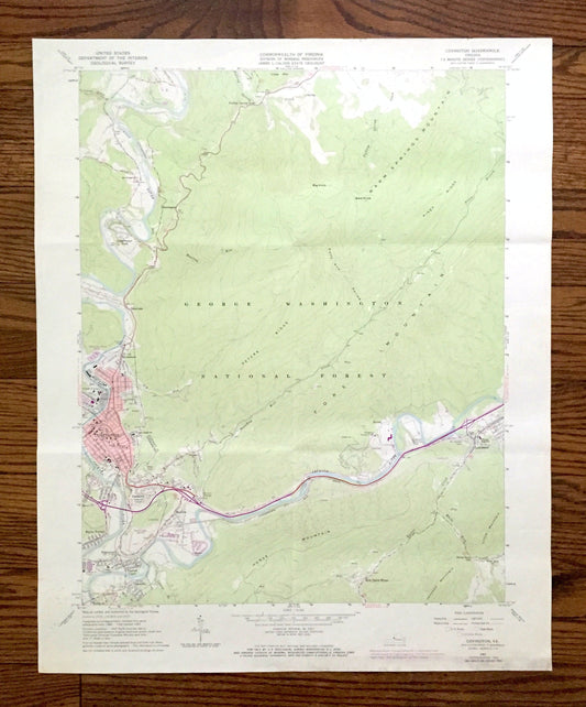 Antique Covington, Virginia 1962 US Geological Survey Topographic Map –  County, George Washington & Jefferson National Forest, Low Moor, VA