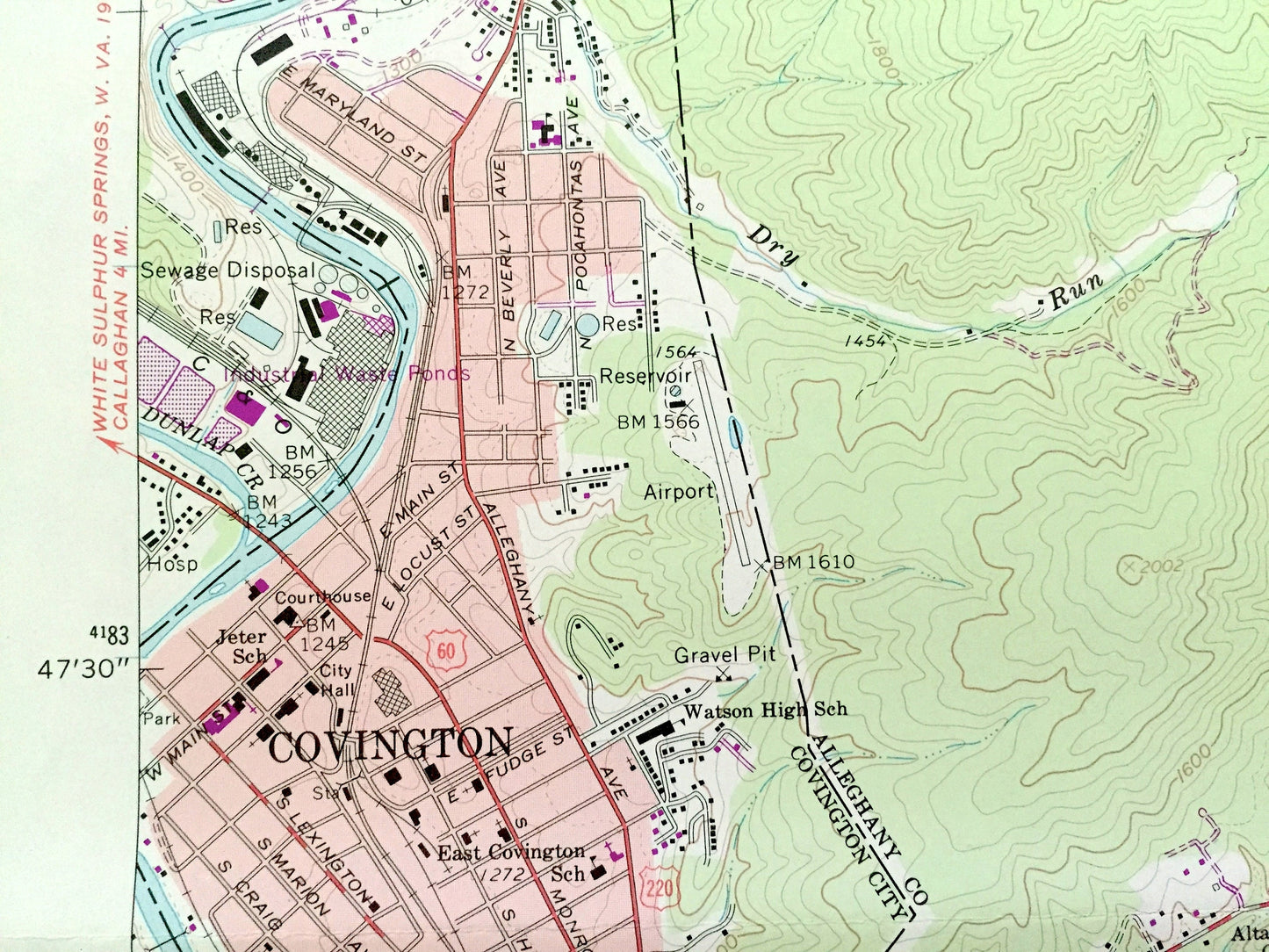 Antique Covington, Virginia 1962 US Geological Survey Topographic Map –  County, George Washington & Jefferson National Forest, Low Moor, VA