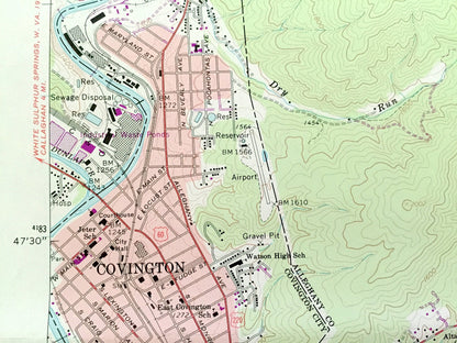 Antique Covington, Virginia 1962 US Geological Survey Topographic Map –  County, George Washington & Jefferson National Forest, Low Moor, VA