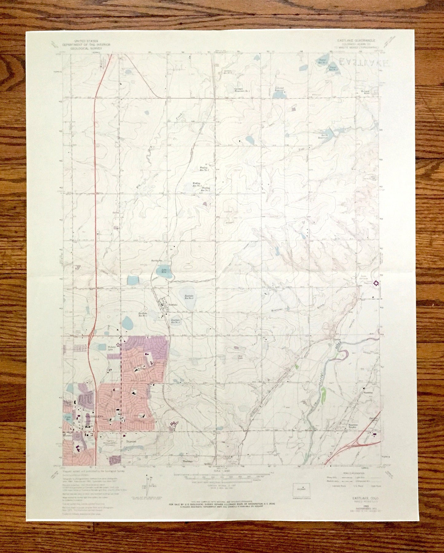Antique Eastlake, Colorado 1965 US Geological Survey Topographic Map – Thornton, Riverdale, Darlow, Grange Creek, Northglen, Adams County CO