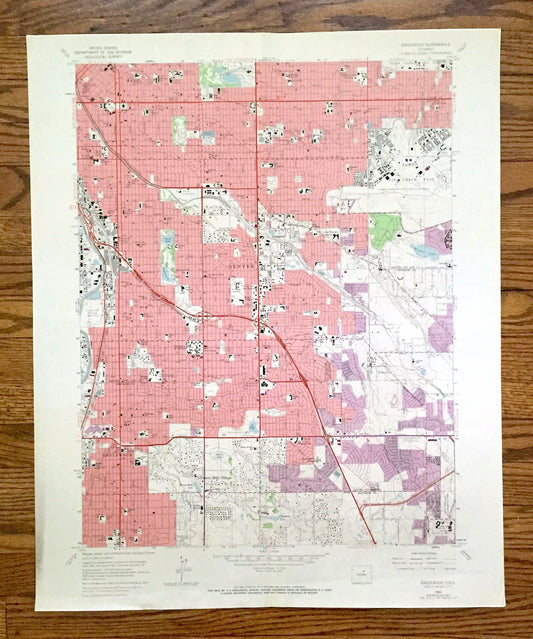 Antique Englewood, Colorado 1965 US Geological Survey Topographic Map – Arapahoe County, Denver, Aurora, Glendale, Cherry Hills, Sullivan CO