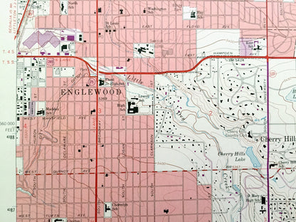 Antique Englewood, Colorado 1965 US Geological Survey Topographic Map – Arapahoe County, Denver, Aurora, Glendale, Cherry Hills, Sullivan CO