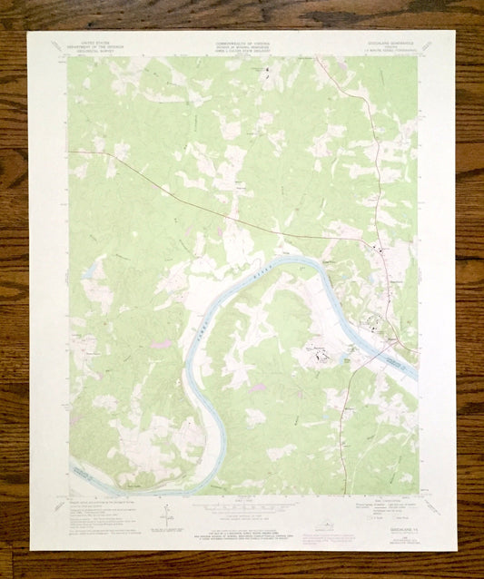 Antique Goochland, Virginia 1968 US Geological Survey Topographic Map – Powhatan County, State Park, James River, Maidens, Dogtown VA