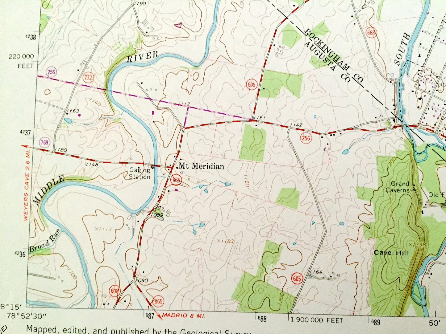 Antique Grottoes, Virginia 1964 US Geological Survey Topographic Map – Rockingham, Augusta County, Shenandoah National Park Port Republic VA