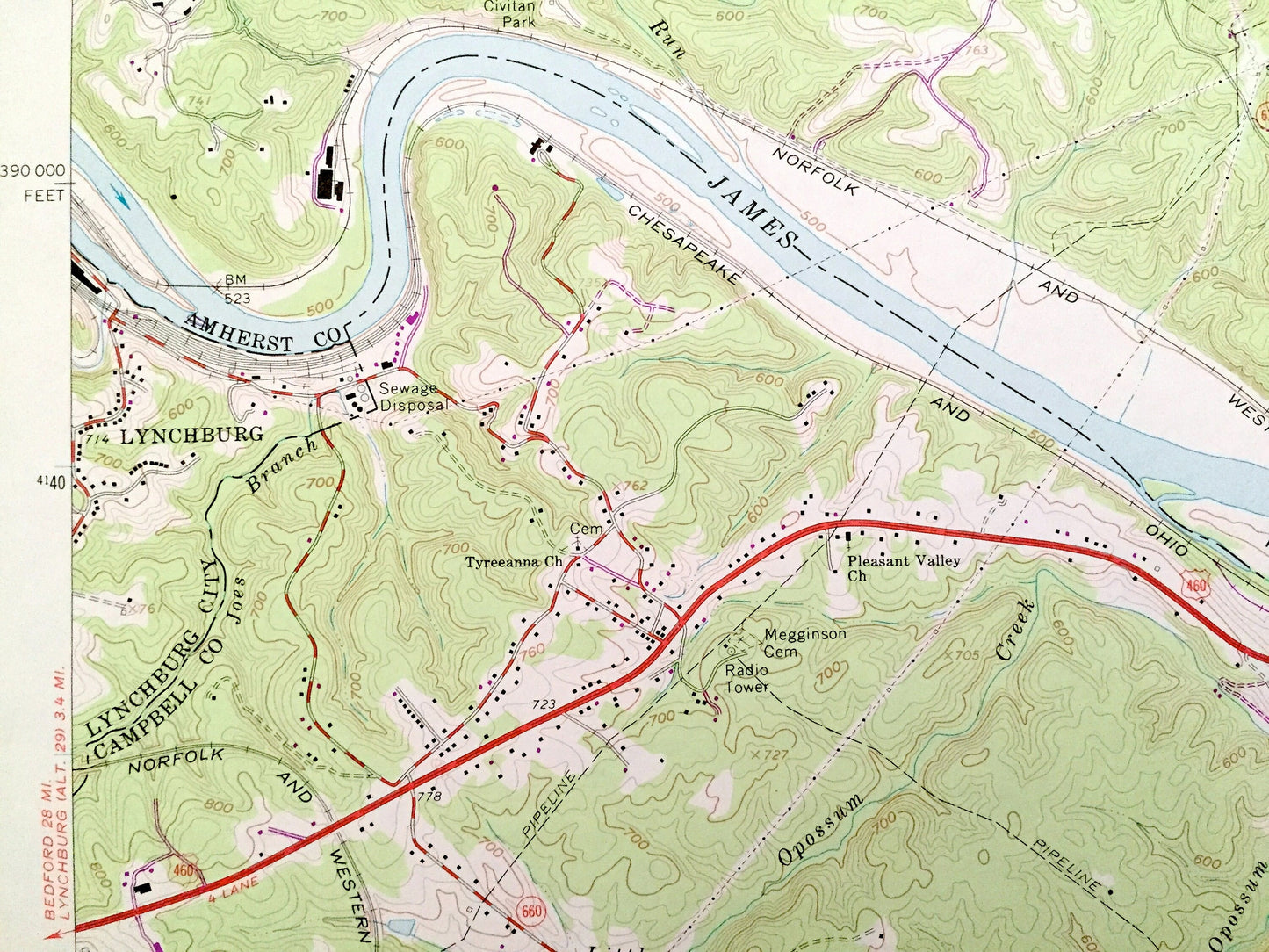 Antique Kelly, Virginia 1963 US Geological Survey Topographic Map – Amherst, Campbell County, Appomattox, Lynchburg, Madison Heights, VA