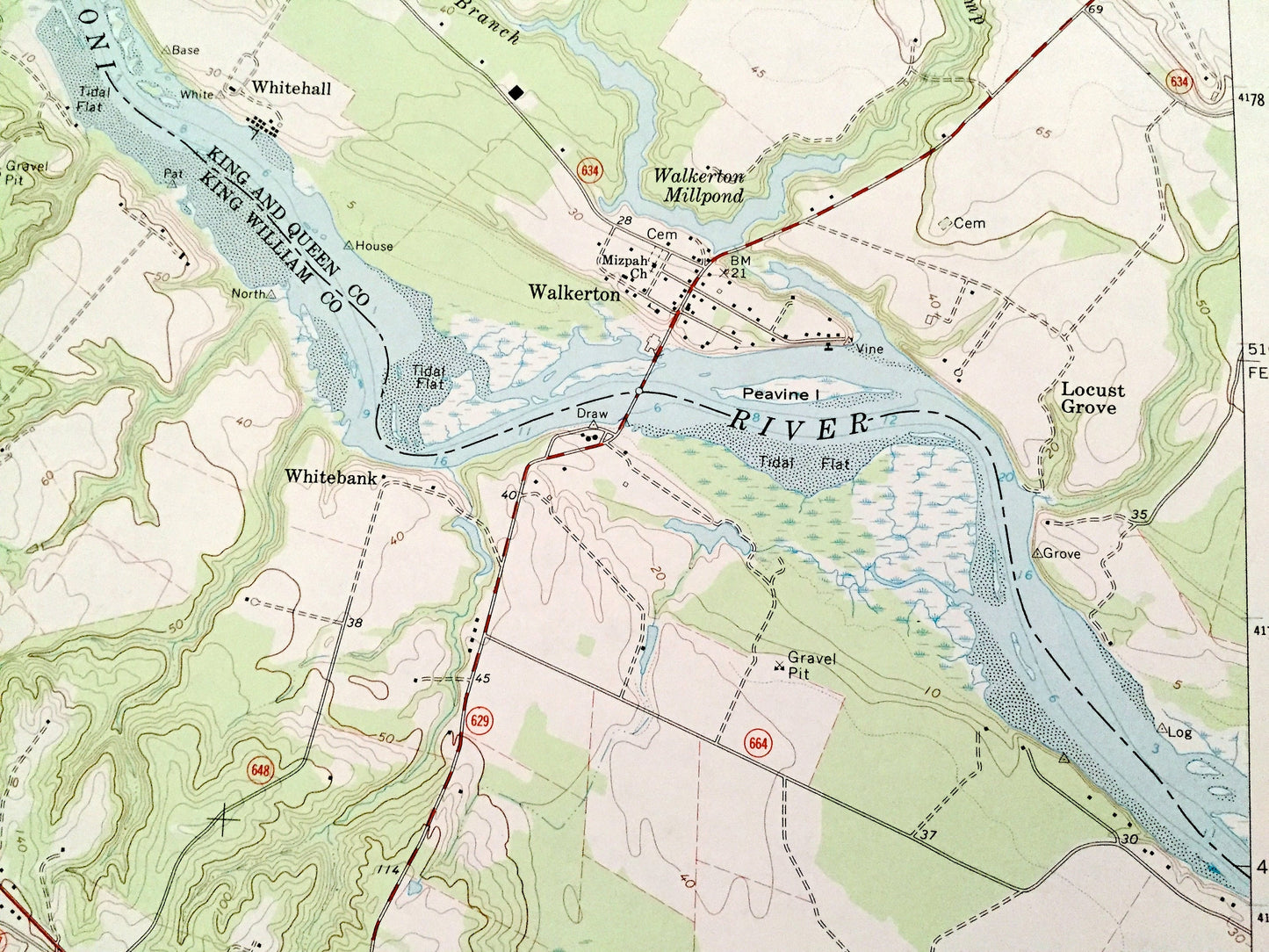 Antique King William, Virginia 1968 US Geological Survey Topographic Map – King and Queen, Hanover County, Mattaponi, Pamunkey River, VA
