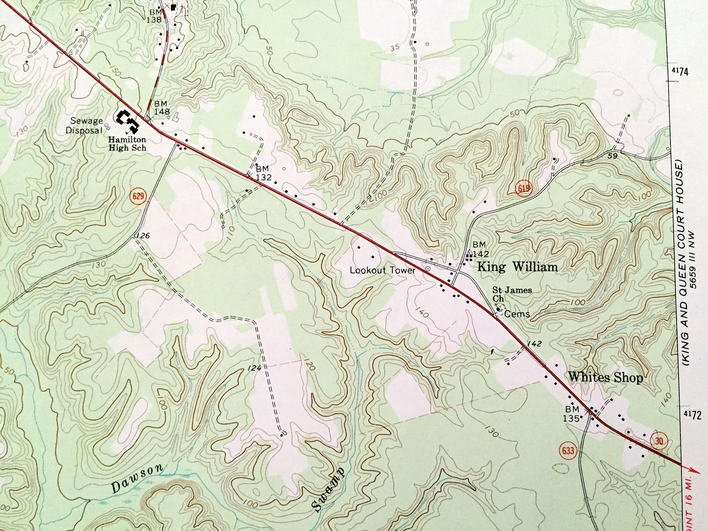 Antique King William, Virginia 1968 US Geological Survey Topographic Map – King and Queen, Hanover County, Mattaponi, Pamunkey River, VA