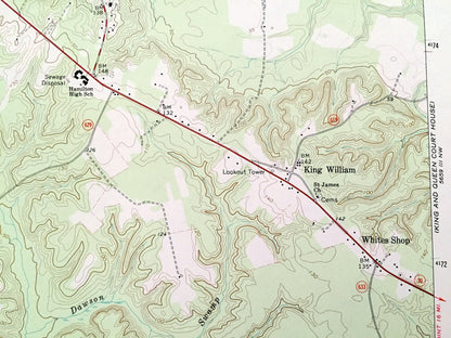 Antique King William, Virginia 1968 US Geological Survey Topographic Map – King and Queen, Hanover County, Mattaponi, Pamunkey River, VA