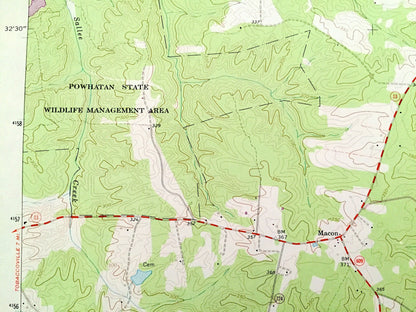 Antique Powhatan, Virginia 1966 US Geological Survey Topographic Map – County, Provost, Jefferson, Macon, State Wildlife Management Area, VA