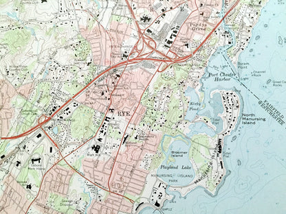 Antique Mamaroneck, New York 1967 US Geological Survey Topographic Map – Westchester, Nassau County, White Plains, Rye, Connecticut NY