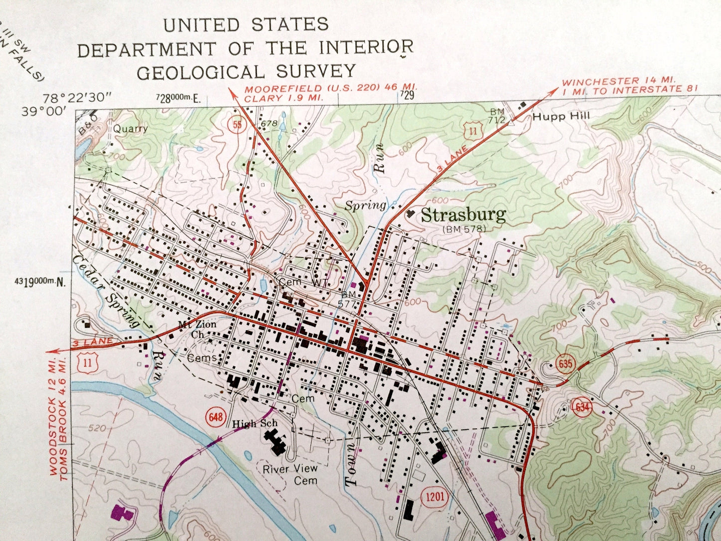 Antique Strasburg, Virginia 1966 US Geological Survey Topographic Map – Waterlick, Washington National Forest, Buckton Dilbeck Shenandoah VA