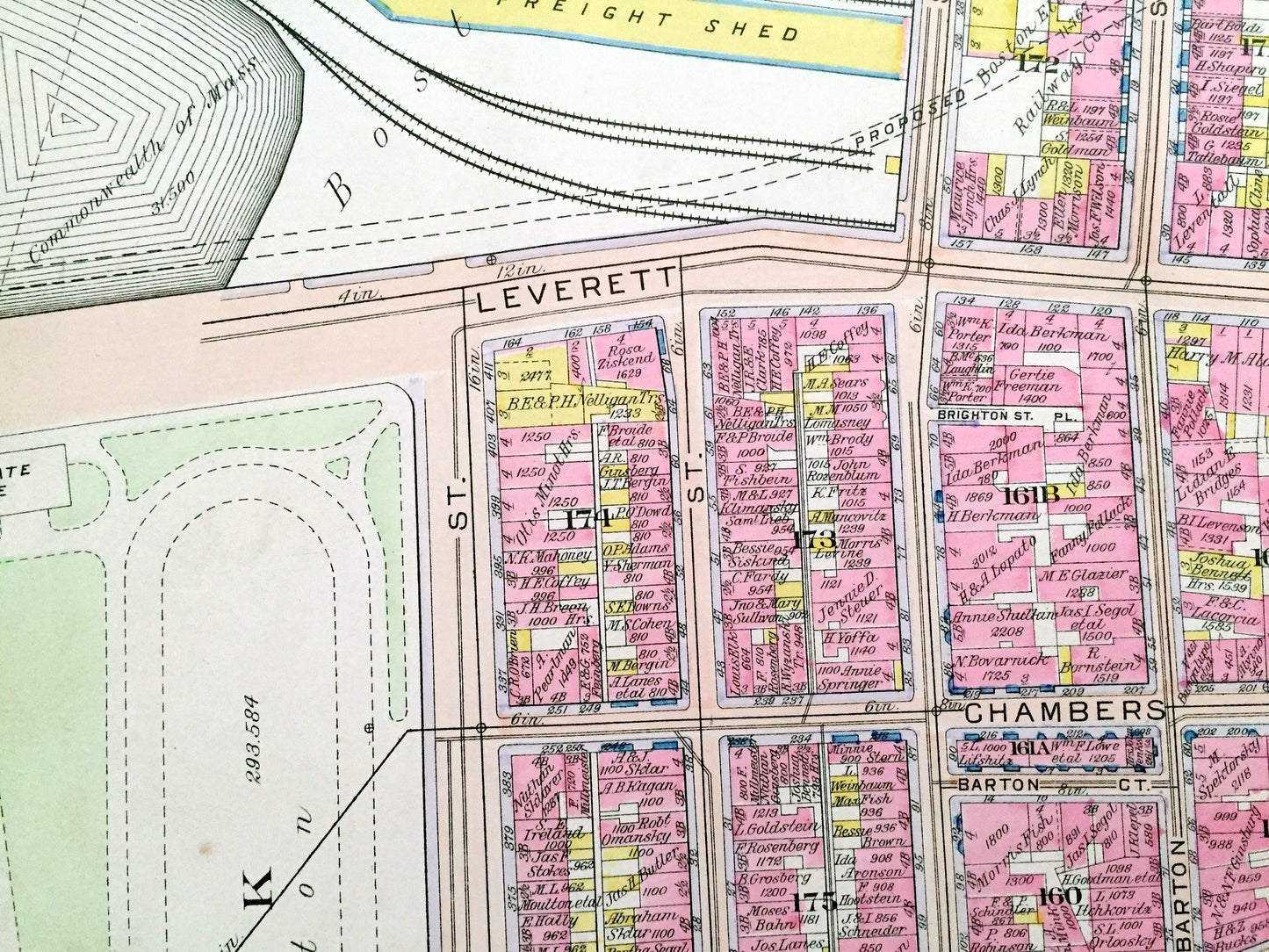 Antique 1908 West End, Boston, Massachusetts Map from G.W. Bromley Atlas – Bullfinch Triangle, Mass General Hospital, Garden, Beacon Hill MA