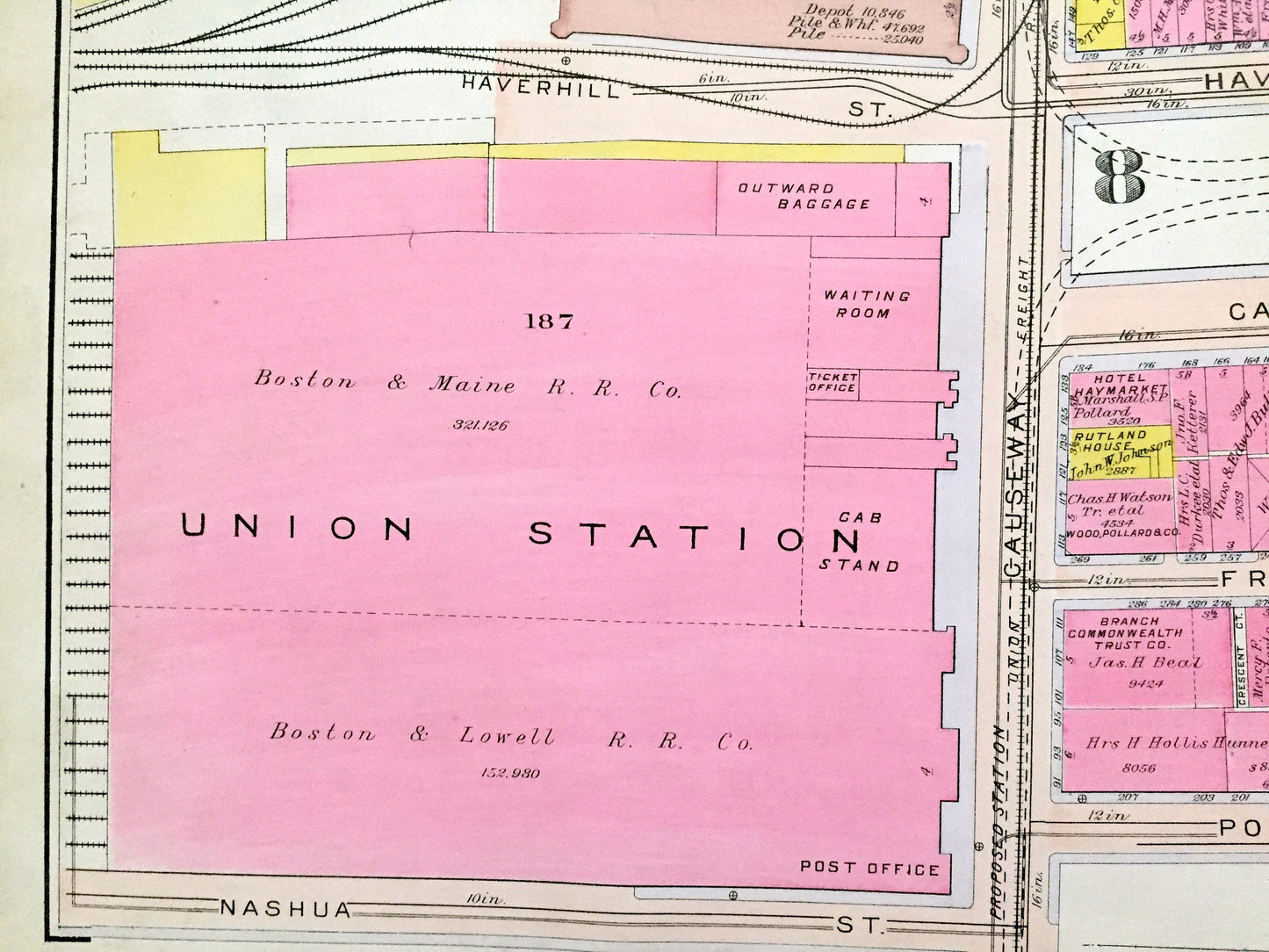 Antique 1908 North End, Boston, Massachusetts Map from G.W. Bromley Atlas – West End, Boston Garden, Bullfinch Triangle, Charles River, MA