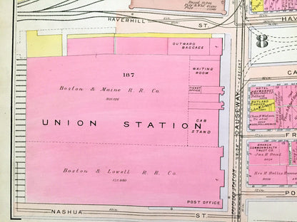 Antique 1908 North End, Boston, Massachusetts Map from G.W. Bromley Atlas – West End, Boston Garden, Bullfinch Triangle, Charles River, MA